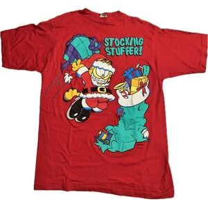 Vintage Garfield Stocking Stuffer‎ Christmas T Shirt M Jim Davis Paws 90s Single